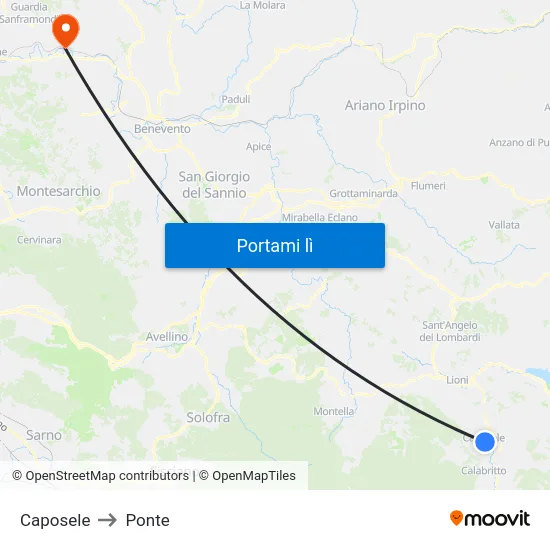 Caposele to Ponte map