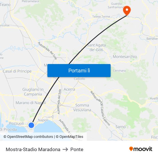 Mostra-Stadio Maradona to Ponte map