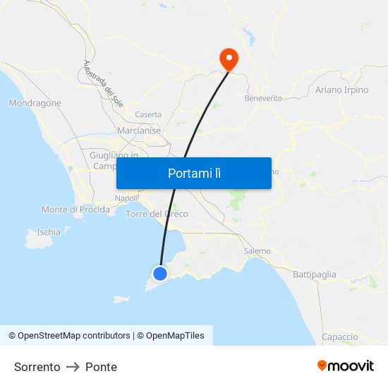 Sorrento to Ponte map
