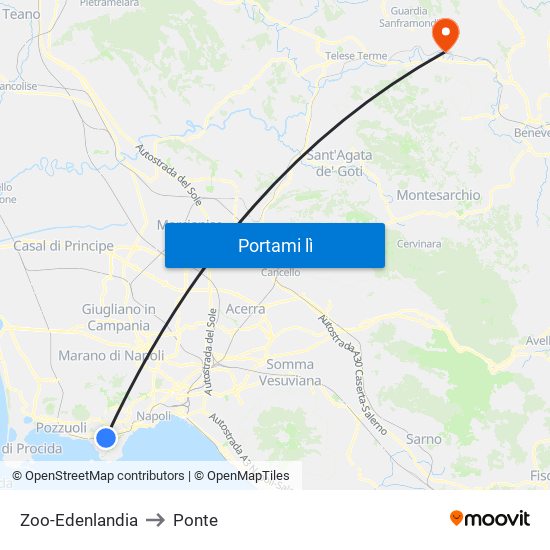 Zoo-Edenlandia to Ponte map