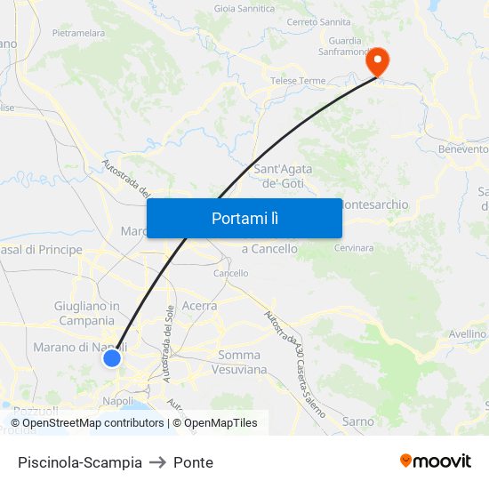 Piscinola-Scampia to Ponte map