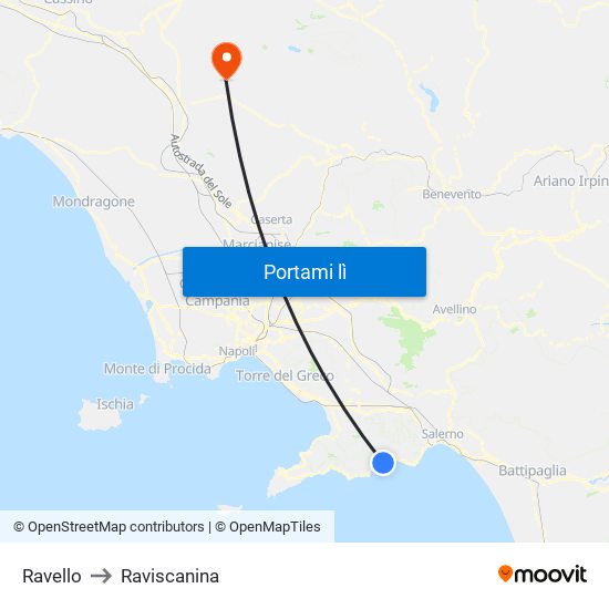 Ravello to Raviscanina map