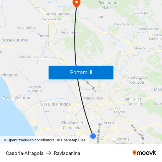 Casoria-Afragola to Raviscanina map