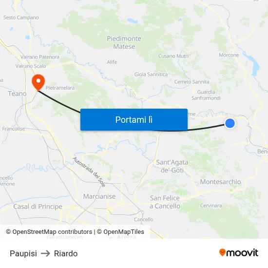 Paupisi to Riardo map