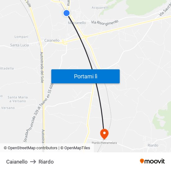 Caianello to Riardo map