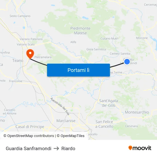 Guardia Sanframondi to Riardo map