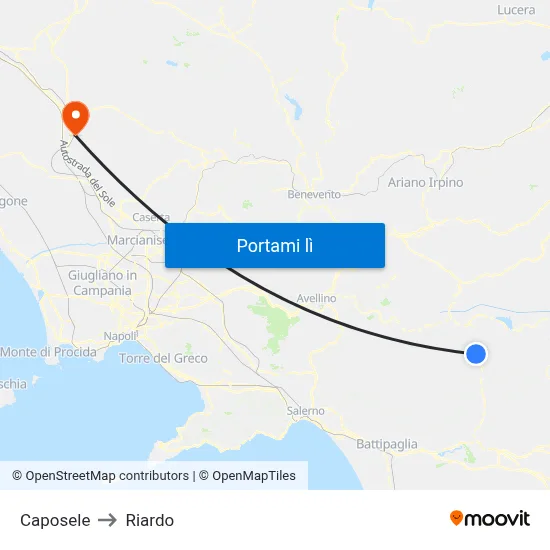 Caposele to Riardo map