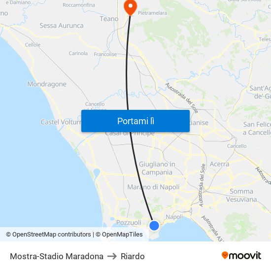 Mostra-Stadio Maradona to Riardo map