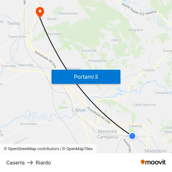 Caserta to Riardo map
