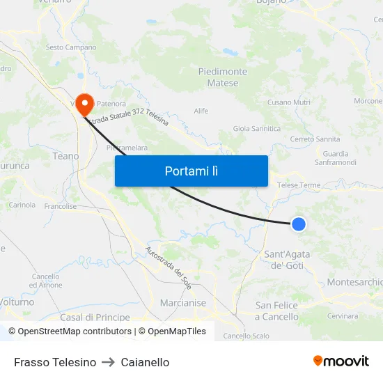 Frasso Telesino to Caianello map