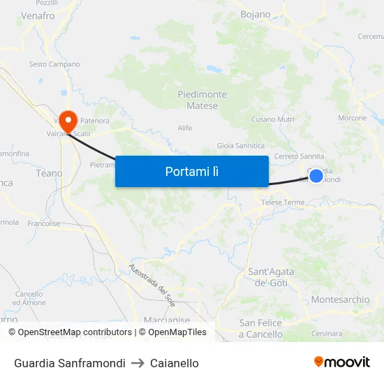 Guardia Sanframondi to Caianello map