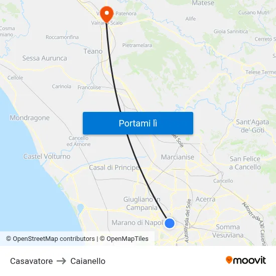 Casavatore to Caianello map