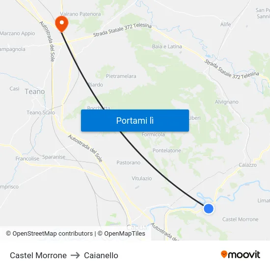 Castel Morrone to Caianello map