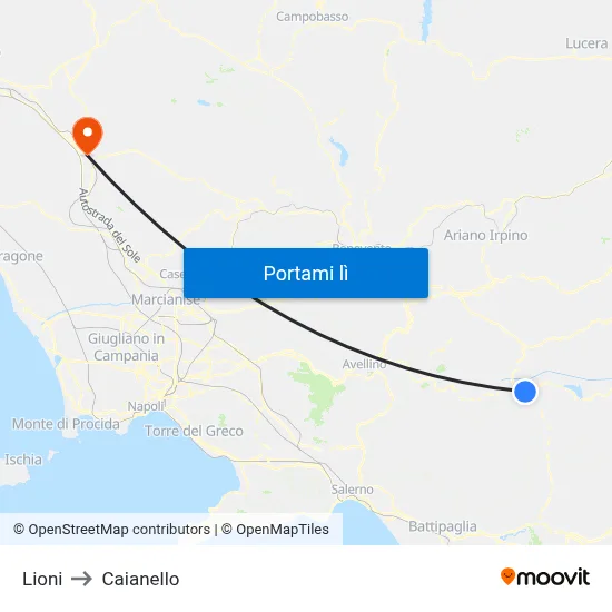 Lioni to Caianello map
