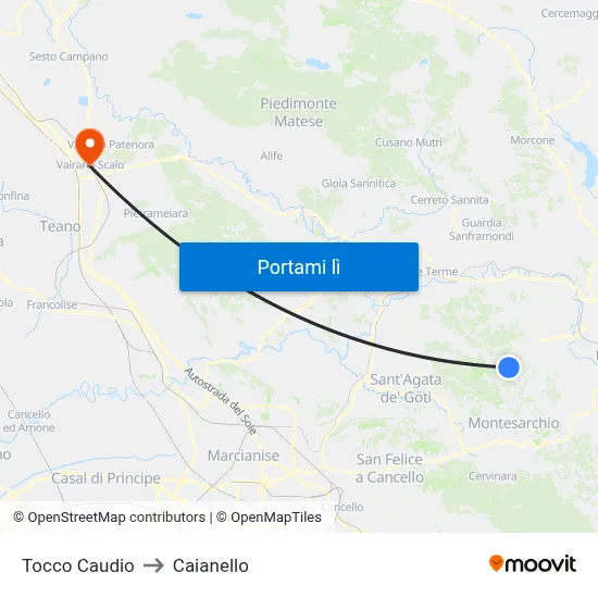 Tocco Caudio to Caianello map