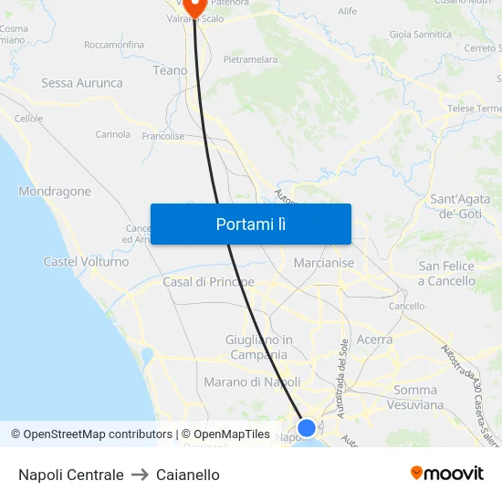 Napoli Centrale to Caianello map