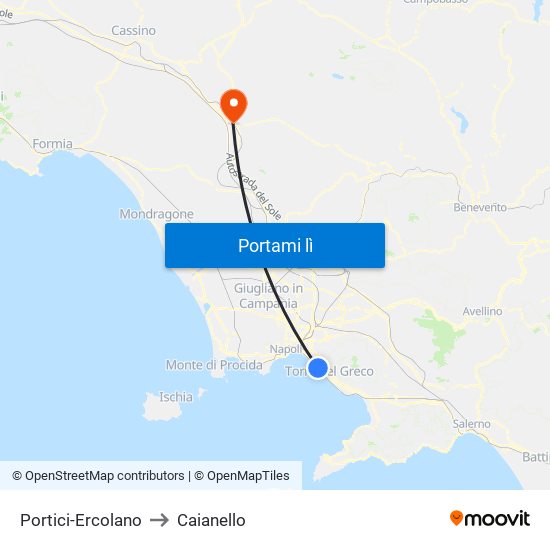 Portici-Ercolano to Caianello map