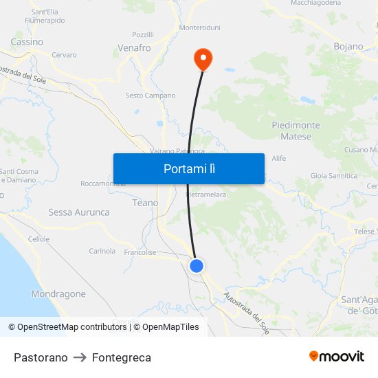 Pastorano to Fontegreca map