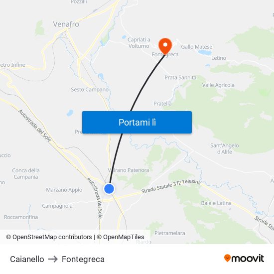 Caianello to Fontegreca map