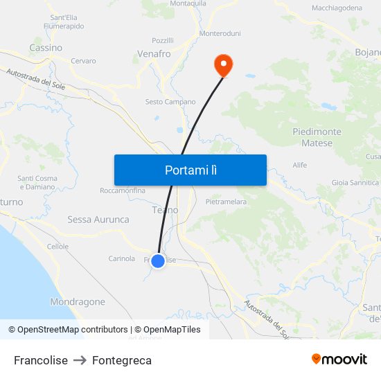 Francolise to Fontegreca map