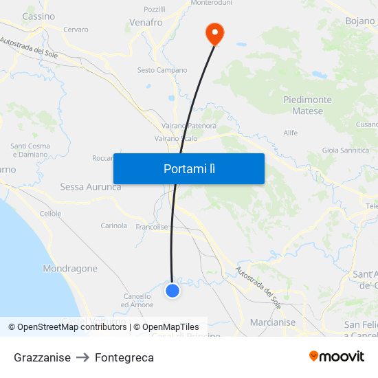 Grazzanise to Fontegreca map