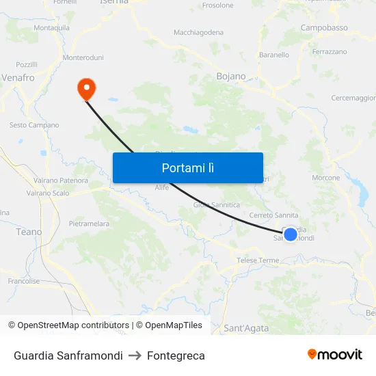 Guardia Sanframondi to Fontegreca map