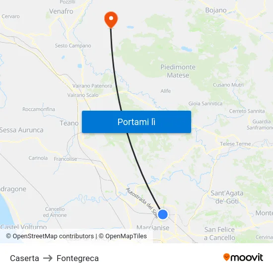 Caserta to Fontegreca map