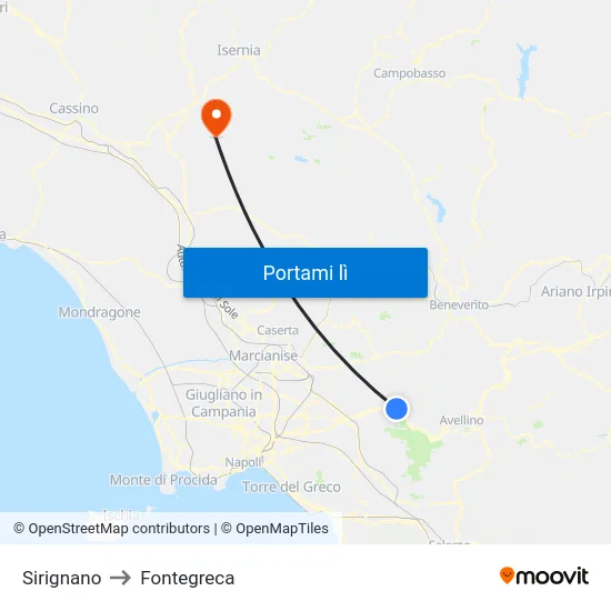 Sirignano to Fontegreca map