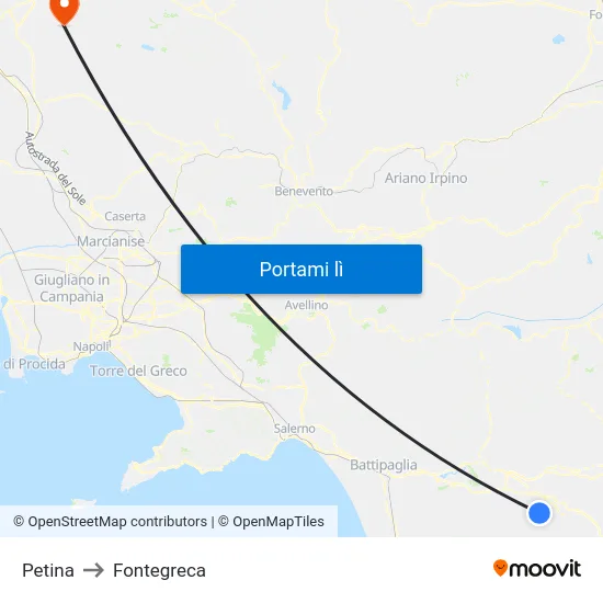 Petina to Fontegreca map