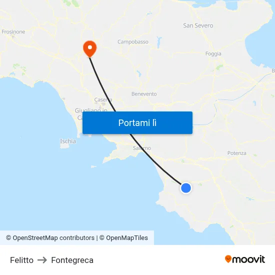 Felitto to Fontegreca map
