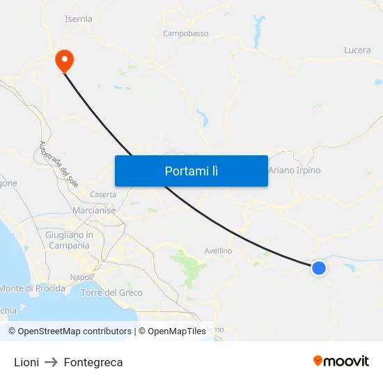 Lioni to Fontegreca map
