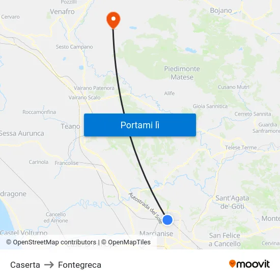 Caserta to Fontegreca map