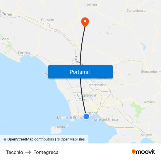 Tecchio to Fontegreca map