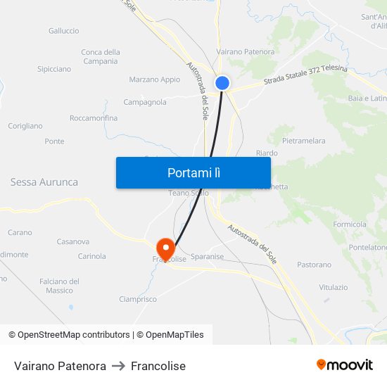 Vairano Patenora to Francolise map