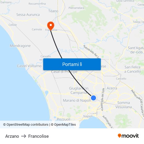 Arzano to Francolise map