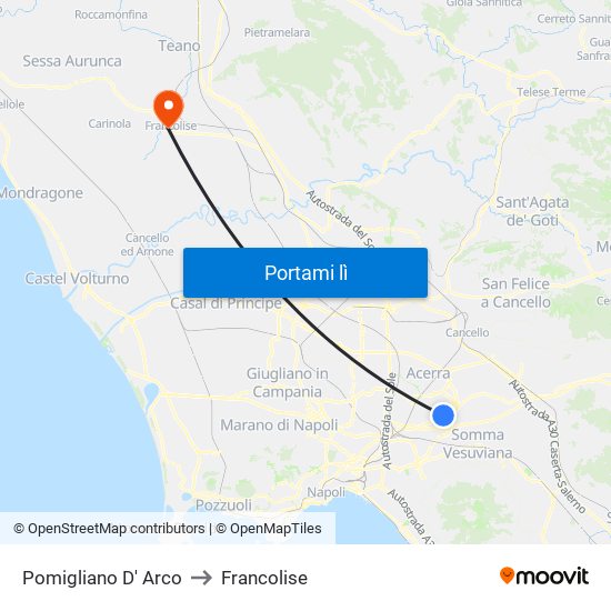 Pomigliano D' Arco to Francolise map