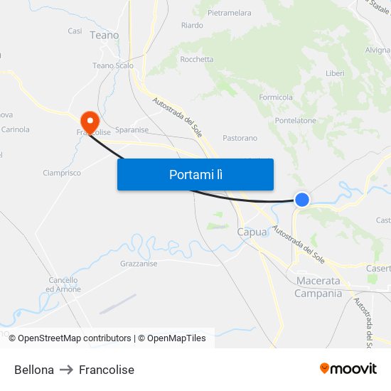 Bellona to Francolise map