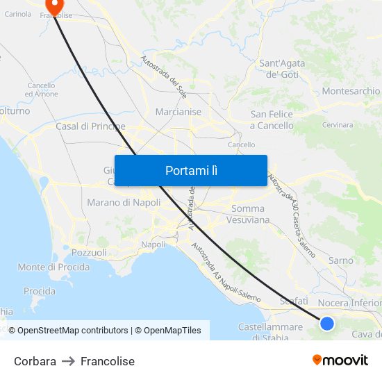 Corbara to Francolise map