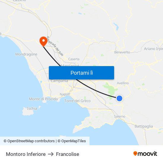 Montoro Inferiore to Francolise map