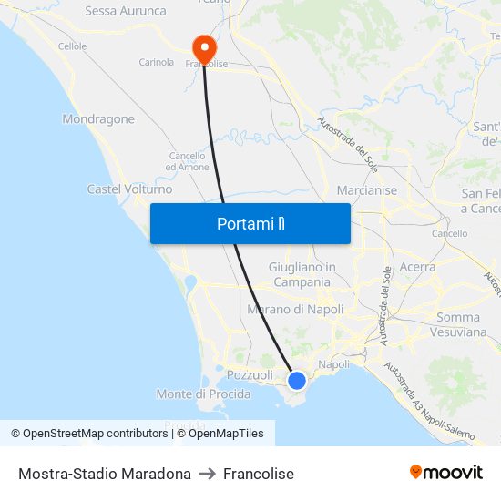 Mostra-Stadio Maradona to Francolise map