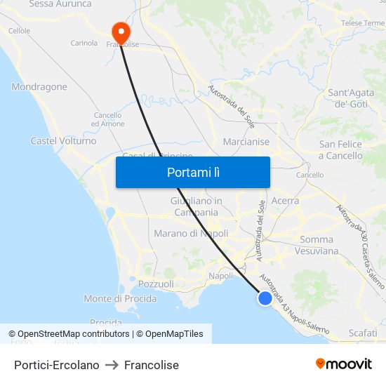 Portici-Ercolano to Francolise map