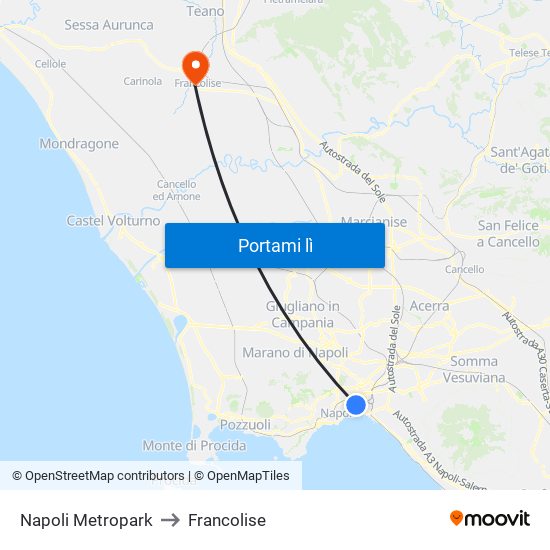 Napoli Metropark to Francolise map
