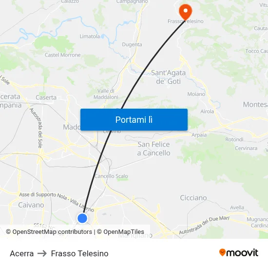 Acerra to Frasso Telesino map