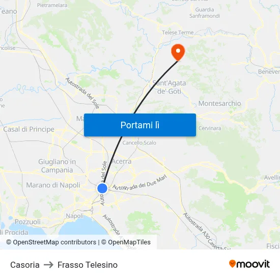 Casoria to Frasso Telesino map