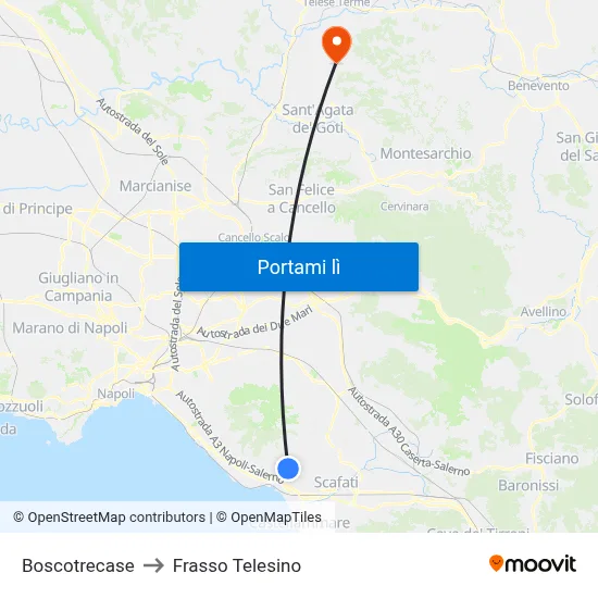 Boscotrecase to Frasso Telesino map
