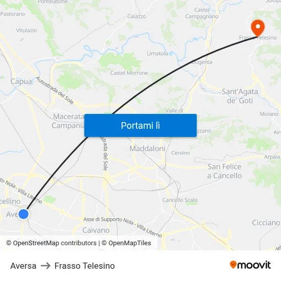 Aversa to Frasso Telesino map