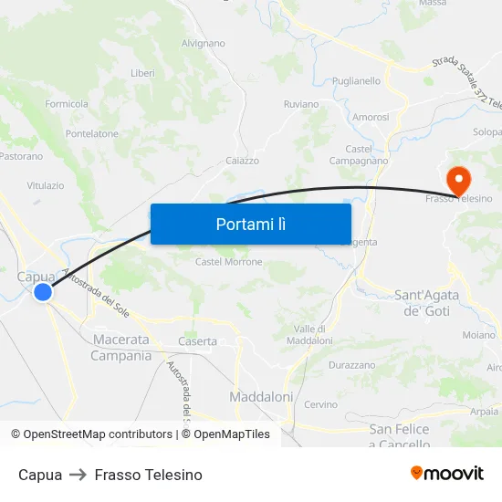 Capua to Frasso Telesino map