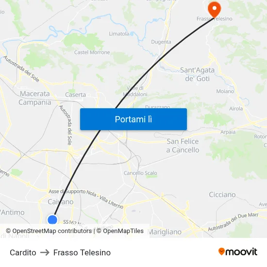 Cardito to Frasso Telesino map