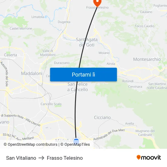 San Vitaliano to Frasso Telesino map
