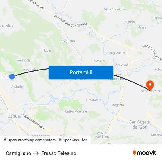 Camigliano to Frasso Telesino map
